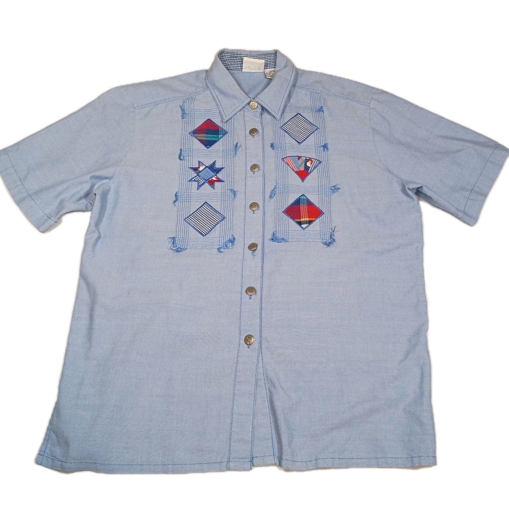 VTG Koret Button Down Shirt Womens M Short‎ Sleeve Blue Cottagecore Grannycore